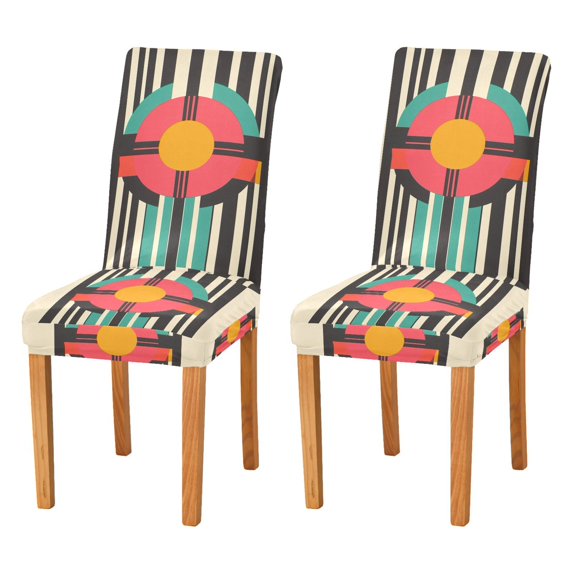 Yayeee 2 Pack Dining Chair Covers Stretch Parson Chairs Slipcovers Seat Protector, Geometric Circle