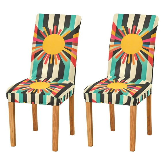 Yayeee 2 Pack Dining Chair Covers Stretch Parson Chairs Slipcovers Seat Protector, Geometric Sun