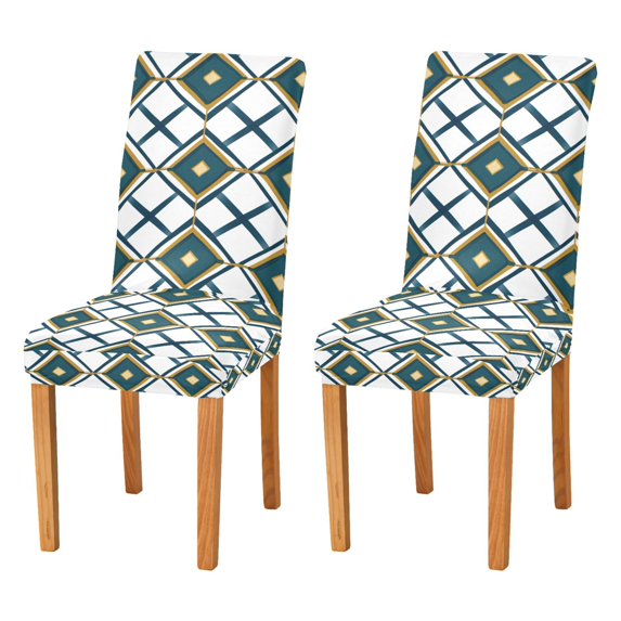 Yayeee 2 Pack Dining Chair Covers Stretch Parson Chairs Slipcovers Seat Protector, Gold Geometric Pattern
