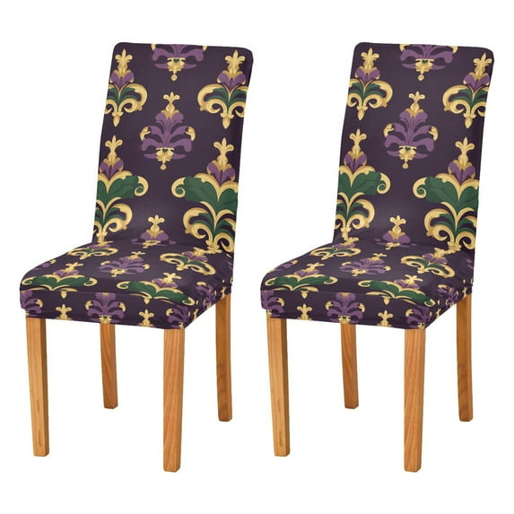 Yayeee 2 Pack Dining Chair Covers Stretch Parson Chairs Slipcovers Seat Protector, Gold and Purple Floral Pattern