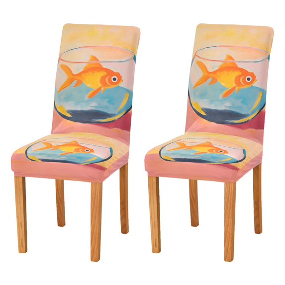 Yayeee 2 Pack Dining Chair Covers Stretch Parson Chairs Slipcovers Seat Protector, Goldfish