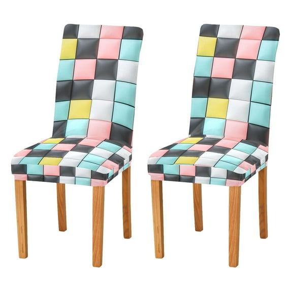 Yayeee 2 Pack Dining Chair Covers Stretch Parson Chairs Slipcovers Seat Protector, Gray Checkered Pattern