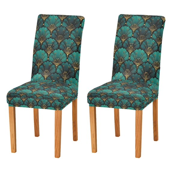 Yayeee 2 Pack Dining Chair Covers Stretch Parson Chairs Slipcovers Seat Protector, Green Art Abstract Pattern