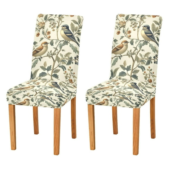 Yayeee 2 Pack Dining Chair Covers Stretch Parson Chairs Slipcovers Seat Protector, Green Birds