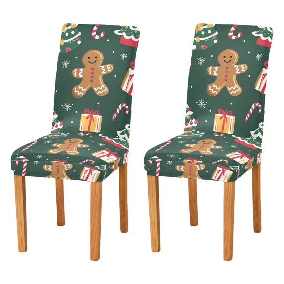 Yayeee 2 Pack Dining Chair Covers Stretch Parson Chairs Slipcovers Seat Protector, Green Christmas Gingerbread