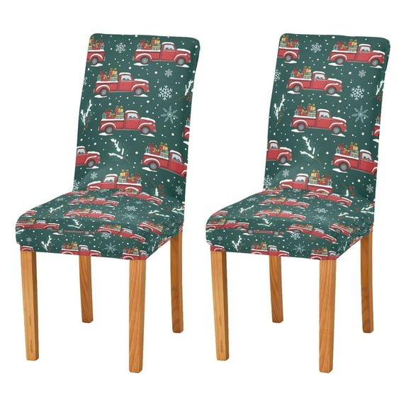 Yayeee 2 Pack Dining Chair Covers Stretch Parson Chairs Slipcovers Seat Protector, Green Christmas Truck Pattern