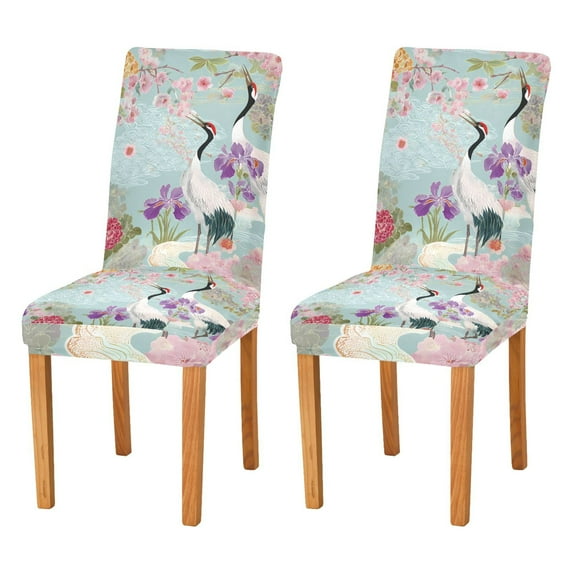 Yayeee 2 Pack Dining Chair Covers Stretch Parson Chairs Slipcovers Seat Protector, Green Floral Cranes Pattern