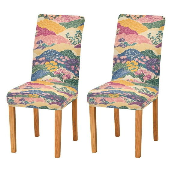 Yayeee 2 Pack Dining Chair Covers Stretch Parson Chairs Slipcovers Seat Protector, Green Floral Wave