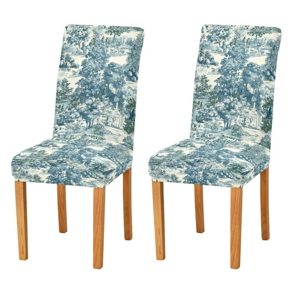 Yayeee 2 Pack Dining Chair Covers Stretch Parson Chairs Slipcovers Seat Protector, Green Flourishing Garden