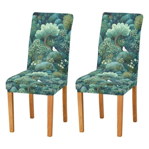 Yayeee 2 Pack Dining Chair Covers Stretch Parson Chairs Slipcovers Seat Protector, Green Forest Pattern