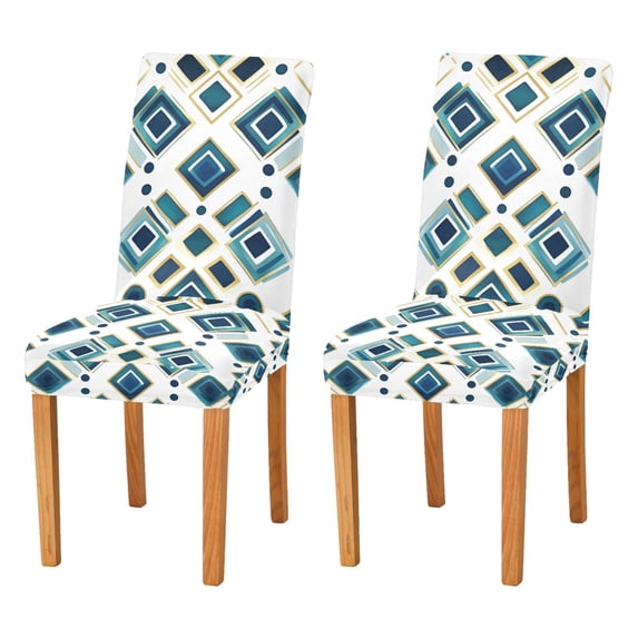 Yayeee 2 Pack Dining Chair Covers Stretch Parson Chairs Slipcovers Seat Protector, Green Geometric Pattern