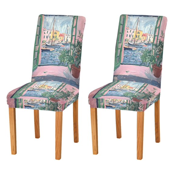 Yayeee 2 Pack Dining Chair Covers Stretch Parson Chairs Slipcovers Seat Protector, Green Window Sea