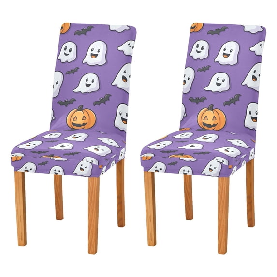 Yayeee 2 Pack Dining Chair Covers Stretch Parson Chairs Slipcovers Seat Protector, Halloween Ghosts Purple