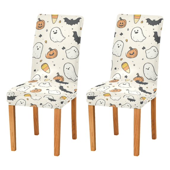 Yayeee 2 Pack Dining Chair Covers Stretch Parson Chairs Slipcovers Seat Protector, Halloween Happy Ghosts