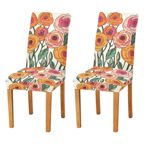 Yayeee 2 Pack Dining Chair Covers Stretch Parson Chairs Slipcovers Seat Protector, Hand Drawn Floral