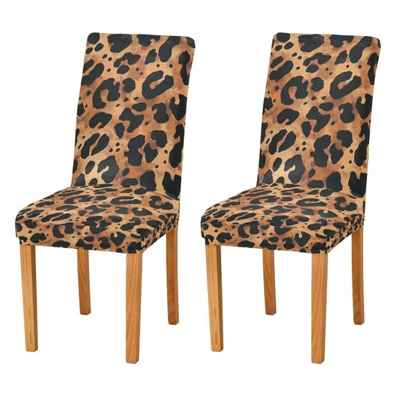 Yayeee 2 Pack Dining Chair Covers Stretch Parson Chairs Slipcovers Seat Protector, Leopard Pattern