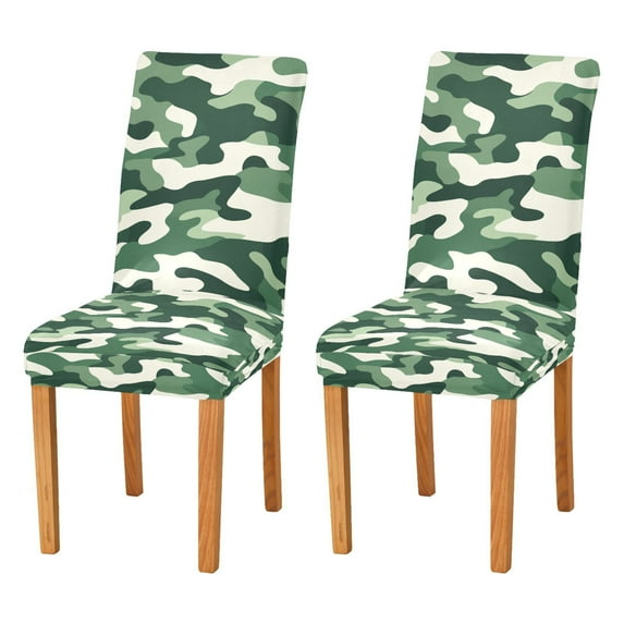 Yayeee 2 Pack Dining Chair Covers Stretch Parson Chairs Slipcovers Seat Protector, Light Green Camouflage Design