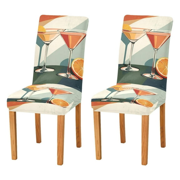Yayeee 2 Pack Dining Chair Covers Stretch Parson Chairs Slipcovers Seat Protector, Mid Century Orange Juice
