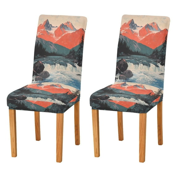 Yayeee 2 Pack Dining Chair Covers Stretch Parson Chairs Slipcovers Seat Protector, Mountains at Dawn