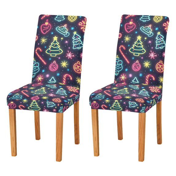 Yayeee 2 Pack Dining Chair Covers Stretch Parson Chairs Slipcovers Seat Protector, Neon Christmas