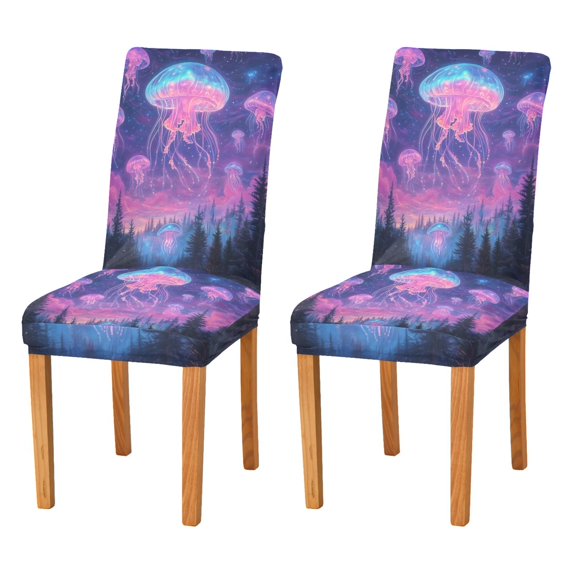 Yayeee 2 Pack Dining Chair Covers Stretch Parson Chairs Slipcovers Seat Protector, Neon Jellyfish