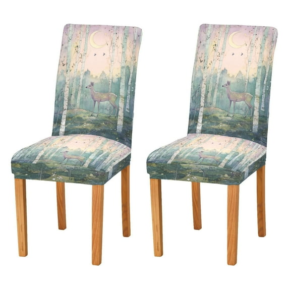 Yayeee 2 Pack Dining Chair Covers Stretch Parson Chairs Slipcovers Seat Protector, Night Deer