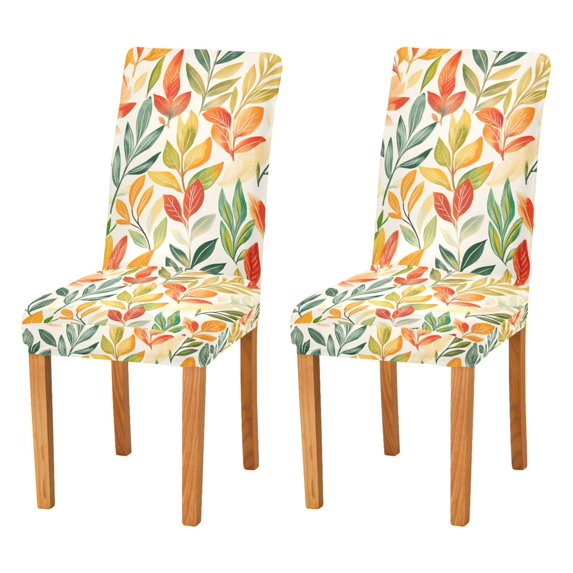 Yayeee 2 Pack Dining Chair Covers Stretch Parson Chairs Slipcovers Seat Protector, Orange Autumn Leaves