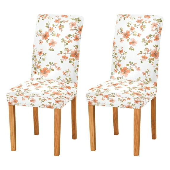 Yayeee 2 Pack Dining Chair Covers Stretch Parson Chairs Slipcovers Seat Protector, Orange Floral Blooms