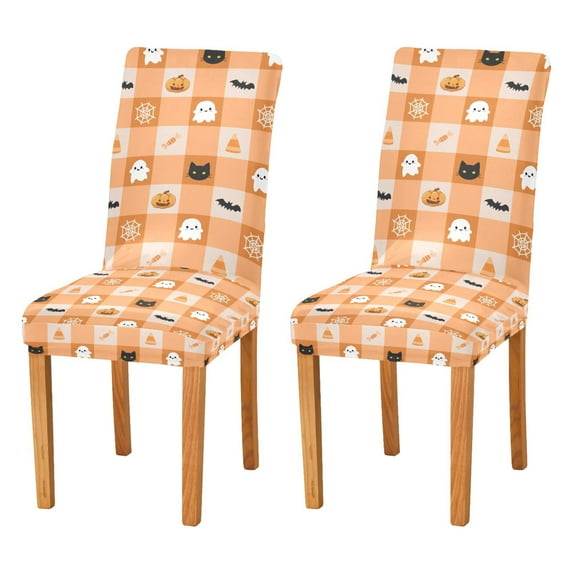 Yayeee 2 Pack Dining Chair Covers Stretch Parson Chairs Slipcovers Seat Protector, Orange Ghost Plaid Pattern