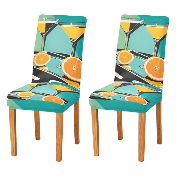 Yayeee 2 Pack Dining Chair Covers Stretch Parson Chairs Slipcovers Seat Protector, Orange Glasses