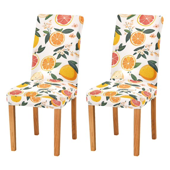 Yayeee 2 Pack Dining Chair Covers Stretch Parson Chairs Slipcovers Seat Protector, Orange Slices
