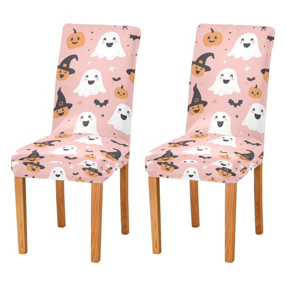 Yayeee 2 Pack Dining Chair Covers Stretch Parson Chairs Slipcovers Seat Protector, Pastel Pink Halloween
