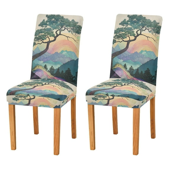 Yayeee 2 Pack Dining Chair Covers Stretch Parson Chairs Slipcovers Seat Protector, Pine Tree Rainbow