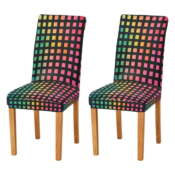 Yayeee 2 Pack Dining Chair Covers Stretch Parson Chairs Slipcovers Seat Protector, Pink Block Pattern