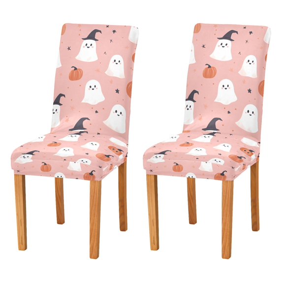 Yayeee 2 Pack Dining Chair Covers Stretch Parson Chairs Slipcovers Seat Protector, Pink Cartoon Halloween