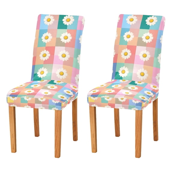 Yayeee 2 Pack Dining Chair Covers Stretch Parson Chairs Slipcovers Seat Protector, Pink Checkered Daisy