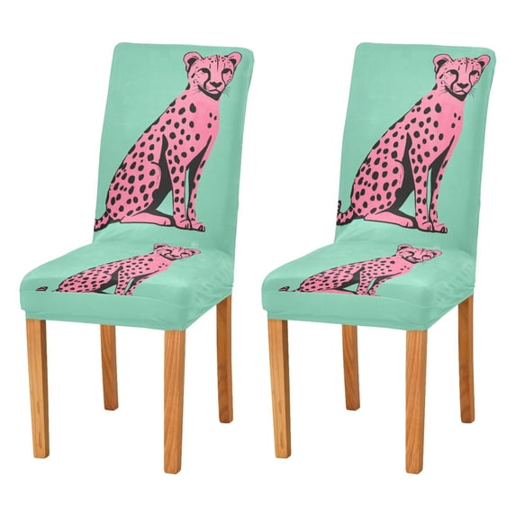 Yayeee 2 Pack Dining Chair Covers Stretch Parson Chairs Slipcovers Seat Protector, Pink Cheetah