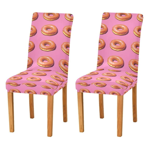Yayeee 2 Pack Dining Chair Covers Stretch Parson Chairs Slipcovers Seat Protector, Pink Doughnuts