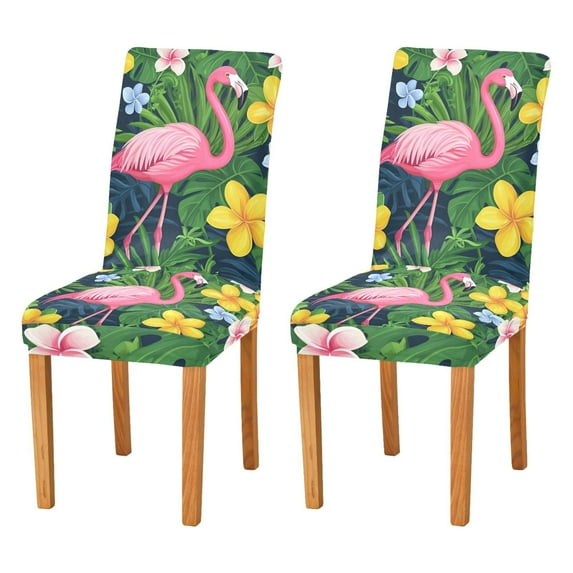 Yayeee 2 Pack Dining Chair Covers Stretch Parson Chairs Slipcovers Seat Protector, Pink Flamingo Pattern