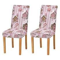 Yayeee 2 Pack Dining Chair Covers Stretch Parson Chairs Slipcovers Seat Protector, Pink Gingerbread Houses