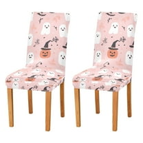 Yayeee 2 Pack Dining Chair Covers Stretch Parson Chairs Slipcovers Seat Protector, Pink Halloween Ghosts
