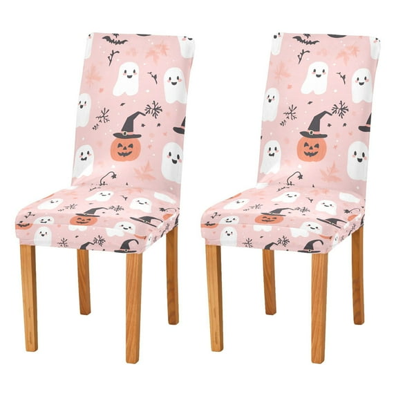 Yayeee 2 Pack Dining Chair Covers Stretch Parson Chairs Slipcovers Seat Protector, Pink Halloween Ghosts