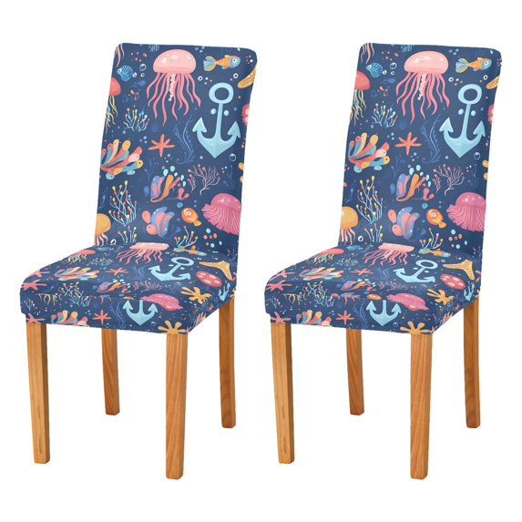 Yayeee 2 Pack Dining Chair Covers Stretch Parson Chairs Slipcovers Seat Protector, Pink Jellyfish