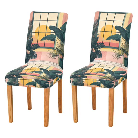 Yayeee 2 Pack Dining Chair Covers Stretch Parson Chairs Slipcovers Seat Protector, Pink Sunset