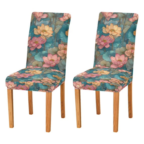 Yayeee 2 Pack Dining Chair Covers Stretch Parson Chairs Slipcovers Seat Protector, Pink Water Lilies Pattern