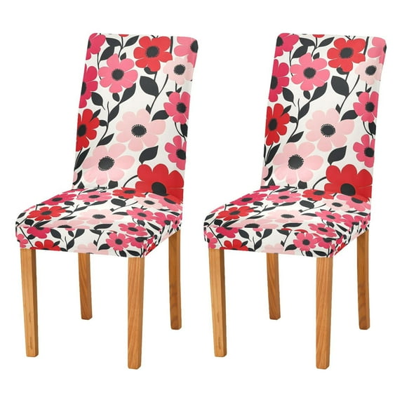 Yayeee 2 Pack Dining Chair Covers Stretch Parson Chairs Slipcovers Seat Protector, Pink and Red Flowers
