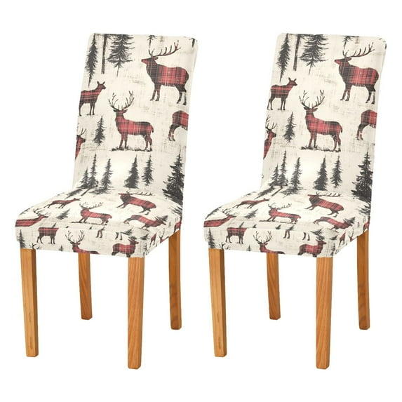 Yayeee 2 Pack Dining Chair Covers Stretch Parson Chairs Slipcovers Seat Protector, Plaid Deer