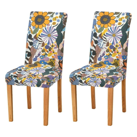 Yayeee 2 Pack Dining Chair Covers Stretch Parson Chairs Slipcovers Seat Protector, Purple Flowers