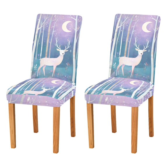 Yayeee 2 Pack Dining Chair Covers Stretch Parson Chairs Slipcovers Seat Protector, Purple Night Deer