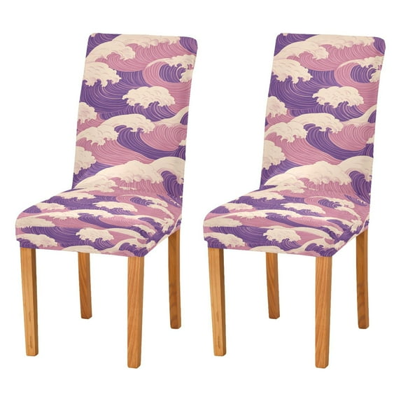 Yayeee 2 Pack Dining Chair Covers Stretch Parson Chairs Slipcovers Seat Protector, Purple Wave Pattern